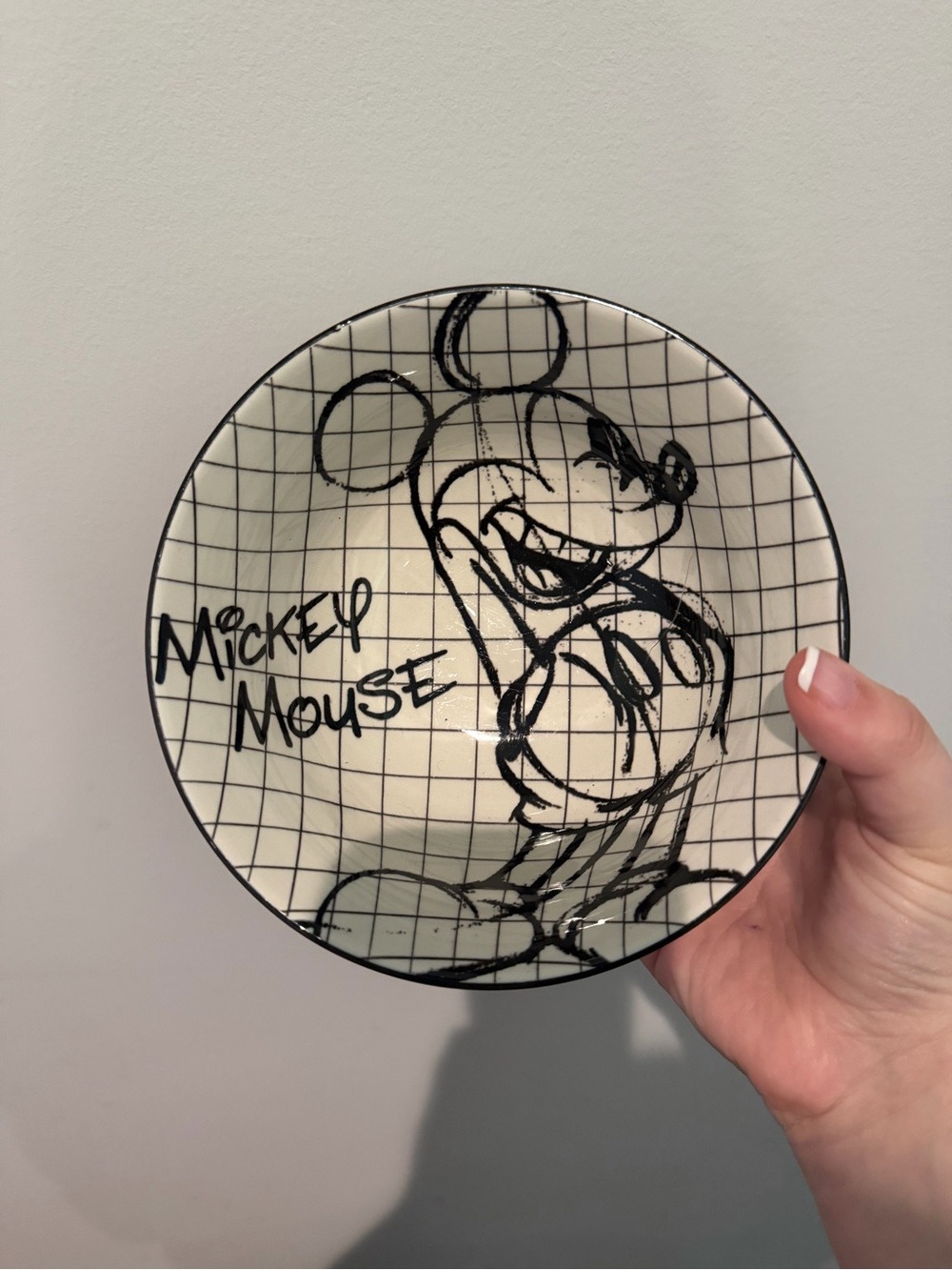 Disney Mickey Mouse Black and White Grid Ceramic Bowl